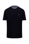 Brunello Cucinelli Blue cotton T-shirt for men - contrasting border on the collar, logo. 100% cotton. Country of manufacture: Italy. Care: specialized cleaning - photo 1