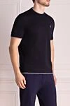 Brunello Cucinelli Blue cotton T-shirt for men - contrasting border on the collar, logo. 100% cotton. Country of manufacture: Italy. Care: specialized cleaning - photo 3