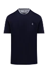 Brunello Cucinelli Blue cotton T-shirt for men - contrasting border on the collar, logo. 100% cotton. Country of manufacture: Italy. Care: specialized cleaning - photo 1