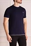 Brunello Cucinelli Blue cotton T-shirt for men - contrasting border on the collar, logo. 100% cotton. Country of manufacture: Italy. Care: specialized cleaning - photo 3