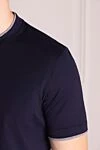 Brunello Cucinelli Blue cotton T-shirt for men - contrasting border on the collar. 100% cotton. Country of manufacture: Italy. Care: specialized cleaning - photo 5