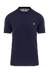 Brunello Cucinelli Blue cotton T-shirt for men - contrasting border on the collar, logo. 100% cotton. Country of manufacture: Italy. Care: specialized cleaning - photo 1