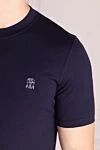 Brunello Cucinelli Blue cotton T-shirt for men - contrasting border on the collar, logo. 100% cotton. Country of manufacture: Italy. Care: specialized cleaning - photo 5