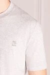Brunello Cucinelli Gray cotton T-shirt for men - logo, melange. 100% cotton. Country of manufacture: Italy. Care: specialized cleaning - photo 5