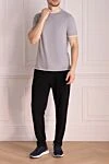 Gray cotton T-shirt for men Brunello Cucinelli - contrasting border on collar and sleeves. 100% cotton. Country of manufacture: Italy. Care: specialized cleaning - photo 2