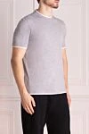 Brunello Cucinelli Gray cotton T-shirt for men - contrasting border on collar and sleeves. 100% cotton. Country of manufacture: Italy. Care: specialized cleaning - photo 3