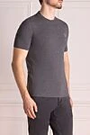 Brunello Cucinelli Gray cotton T-shirt for men - contrasting border on the collar, logo. 100% cotton. Country of manufacture: Italy. Care: specialized cleaning - photo 3
