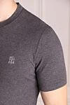 Brunello Cucinelli Gray cotton T-shirt for men - contrasting border on the collar, logo. 100% cotton. Country of manufacture: Italy. Care: specialized cleaning - photo 5