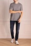 Gray cotton T-shirt for men Brunello Cucinelli - contrasting border on the collar, melange. 100% cotton. Country of manufacture: Italy. Care: specialized cleaning - photo 2