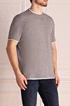 Brunello Cucinelli Gray cotton T-shirt for men - contrasting border on the collar, melange. 100% cotton. Country of manufacture: Italy. Care: specialized cleaning - photo 3