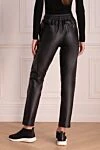 Women's leather pants in black with ties Max&Moi - two pockets. 100% leather. elastic belt. Country of manufacture: Italy. Care: specialized cleaning - photo 4