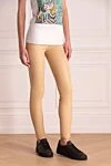 Max&Moi Women's leather elastic beige leggings - 100% leather. elastic belt. Country of manufacture: Italy. Care: specialized cleaning - photo 3