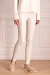 Max&Moi White leather leggings for women - 100% genuine leather. elastic belt. Country of manufacture: Italy. Care: specialized cleaning - photo 3