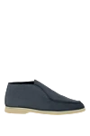 Cesare di Napoli Men's nubuck loafers with fur blue - contrast sole. nubuck, natural fur. Country of manufacture: Italy. Care: specialized cleaning - photo 1