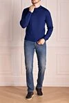 Men's blue long sleeve wool jumper Cesare di Napoli - 100% wool. Country of manufacture: Italy. Care: specialized cleaning - photo 2