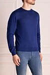 Cesare di Napoli Men's blue long sleeve wool jumper - 100% wool. Country of manufacture: Italy. Care: specialized cleaning - photo 3