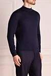 Cesare di Napoli Men's blue cashmere and silk jumper - stand collar. 70% cashmere, 30% silk. Country of manufacture: Italy. Care: specialized cleaning - photo 3