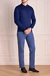 Men's blue long sleeve wool polo Cesare di Napoli - Composition: 100% wool. Closure: zipper. Country of manufacture: Italy. Care: specialized cleaning - photo 2