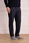 Brunello Cucinelli Blue woolen pants for men - tucks. 100% wool. button, zipper, drawstring. Country of manufacture: Italy. Care: specialized cleaning - photo 3