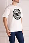 Balmain White cotton T-shirt for men - large drawing logo. 100% cotton. Country of manufacture: Italy. Care: specialized cleaning - photo 3