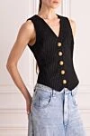 Balmain Black wool vest for women - striped pattern, gilded buttons. buttons. 98% wool, 1% polyamide, 1% polyester. Country of manufacture: Italy. Care: specialized cleaning - photo 3