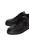 Santoni Black leather sneakers for men - perforation, logo. 100% genuine leather. lacing. Sole height: 3 cm. rubber. Country of manufacture: Italy. Care: specialized cleaning - photo 5