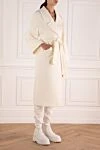 Heresis White wool coat for women - 100% wool. belt. two side pockets. Country of manufacture: Italy. Care: specialized cleaning - photo 3