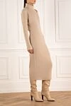 D.Exterior Beige dress for women - high neck, cut on the shoulders. 70% wool, 20% silk, 10% cashmere. Country of manufacture: Italy. Care: specialized cleaning - photo 3