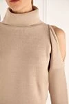 D.Exterior Beige dress for women - high neck, cut on the shoulders. 70% wool, 20% silk, 10% cashmere. Country of manufacture: Italy. Care: specialized cleaning - photo 5