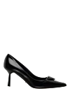 Prada Black leather shoes for women - logo on the toe. 100% genuine leather. Heel height: 8 cm. Country of manufacture: Italy. Care: specialized cleaning - photo 1