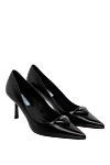 Prada Black leather shoes for women - logo on the toe. 100% genuine leather. Heel height: 8 cm. Country of manufacture: Italy. Care: specialized cleaning - photo 3