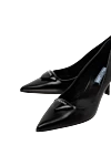 Prada Black leather shoes for women - logo on the toe. 100% genuine leather. Heel height: 8 cm. Country of manufacture: Italy. Care: specialized cleaning - photo 5