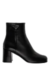 Prada Women's black leather ankle boots - logo. 100% genuine leather. Heel height: 7 centimeters. zipper. Country of manufacture: Italy. Care: specialized cleaning - photo 1