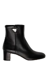 Prada Women's black leather ankle boots - logo. 100% genuine leather. Heel height: 4 centimeters. zipper. Country of manufacture: Italy. Care: specialized cleaning - photo 1