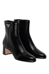 Prada Women's black leather ankle boots - logo. 100% genuine leather. Heel height: 4 centimeters. zipper. Country of manufacture: Italy. Care: specialized cleaning - photo 3