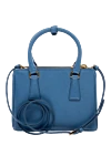 Сумка зі шкіри блакитна жіноча Prada - позолочена металева фурнітура, фактурна поверхня, нашитий логотип. блискавка. 100% натуральна шкіра. Країна виробник: Италия. Догляд: спеціалізоване чищення - фото 6