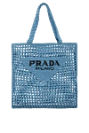 Prada Blue bag for women - braided cut, embroidered logo. 100% paper yarn. Country of manufacture: Italy. Care: specialized cleaning - photo 1