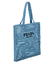 Prada Blue bag for women - braided cut, embroidered logo. 100% paper yarn. Country of manufacture: Italy. Care: specialized cleaning - photo 3