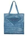 Blue bag for women Prada - braided cut, embroidered logo. 100% paper yarn. Country of manufacture: Italy. Care: specialized cleaning - photo 4