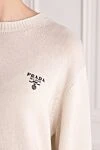 Prada White cashmere jumper for women - embroidered logo. 100% cashmere. Country of manufacture: Italy. Care: specialized cleaning - photo 5