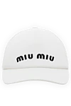 Miu Miu Women's white cotton cap - logo. 100% cotton. Country of manufacture: Italy. Care: specialized cleaning - photo 1