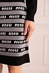 Miu Miu Black wool skirt for women - contrasting stripes, logo. 100% wool. elastic belt. Country of manufacture: Italy. Care: specialized cleaning - photo 5