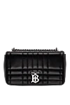 Burberry Black leather bag for women - decorative seams, metal logo. Fastener: magnetic button. 100% genuine leather. Size: 24*14*7 cm. Country of manufacture: Italy. Care: specialized cleaning - photo 1