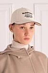 Women's white cotton cap Burberry - logo. 100% cotton. Country of manufacture: Italy. Care: specialized cleaning - photo 2