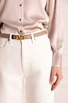 Beige leather belt for women Valentino - Decoration: gold-plated buckle with logo. 100% genuine leather. buckle. Country of manufacture: Italy. Care: specialized cleaning - photo 2