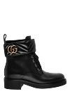 Gucci Women's black leather ankle boots - logo buckle. 100% genuine leather. Heel height: 3.5 centimeters. zipper. Country of manufacture: Italy. Care: specialized cleaning - photo 1