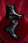 Gucci Women's black leather ankle boots - logo buckle. 100% genuine leather. Heel height: 3.5 centimeters. zipper. Country of manufacture: Italy. Care: specialized cleaning - photo 5