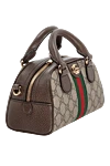 Gucci Сумка из кожи коричневая женская - позолоченная фурнитура, контрастная полоска, металлический логотип. молния. натуральная кожа, текстиль. Страна производитель: Италия. Уход: специализированная чистка - фото 3