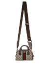 Gucci Сумка из кожи коричневая женская - позолоченная фурнитура, контрастная полоска, металлический логотип. молния. натуральная кожа, текстиль. Страна производитель: Италия. Уход: специализированная чистка - фото 5