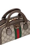 Сумка из кожи коричневая женская Gucci - позолоченная фурнитура, контрастная полоска, металлический логотип. молния. натуральная кожа, текстиль. Страна производитель: Италия. Уход: специализированная чистка - фото 6